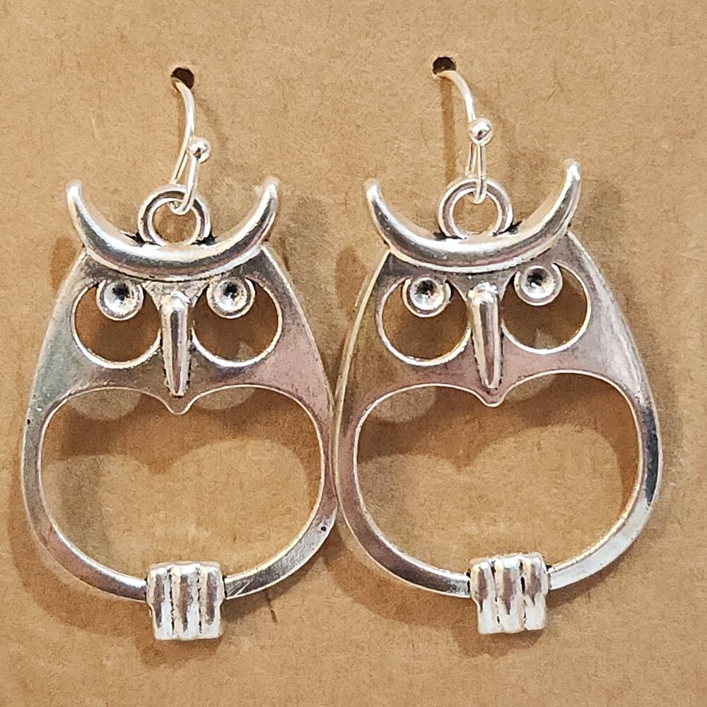 Bright Silver Owl Earrings